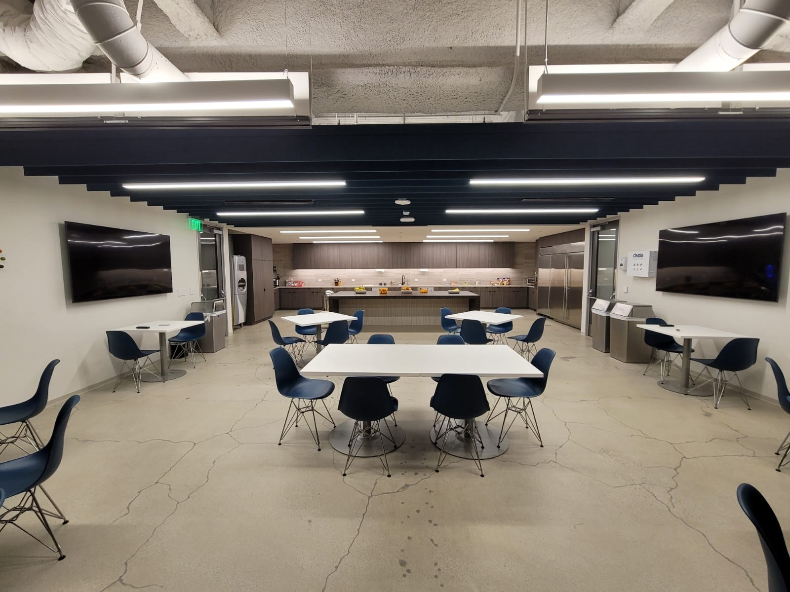 Gursey Schneider employee break room with modern lighting